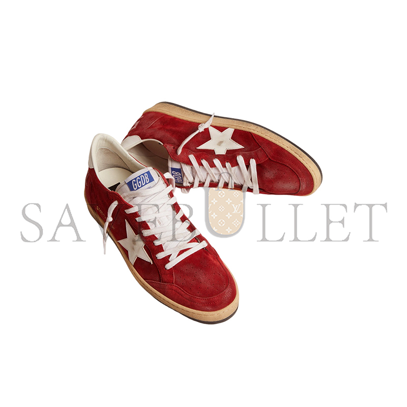 GOLDEN GOOSE MEN'S BALL STAR IN DARK RED SUEDE WITH WHITE STAR AND HEEL TAB GMF00117